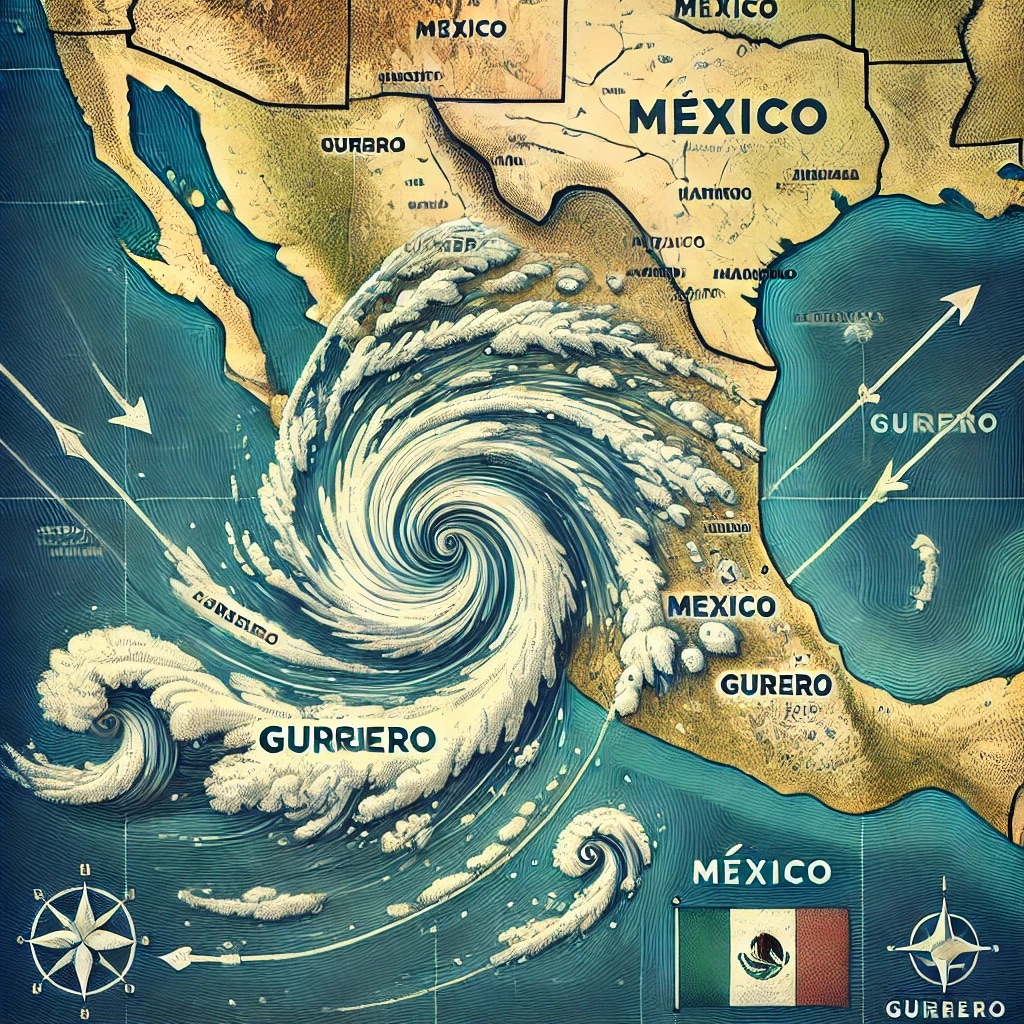 Hurricane path near Guerrero