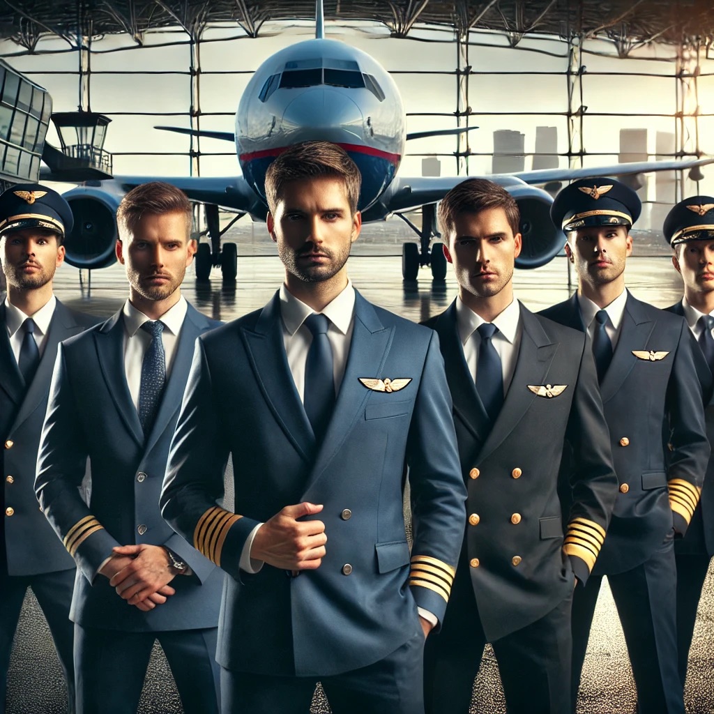 Pilots standing at an airport.