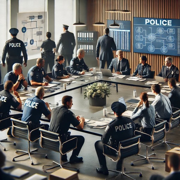 Police meeting on policy.