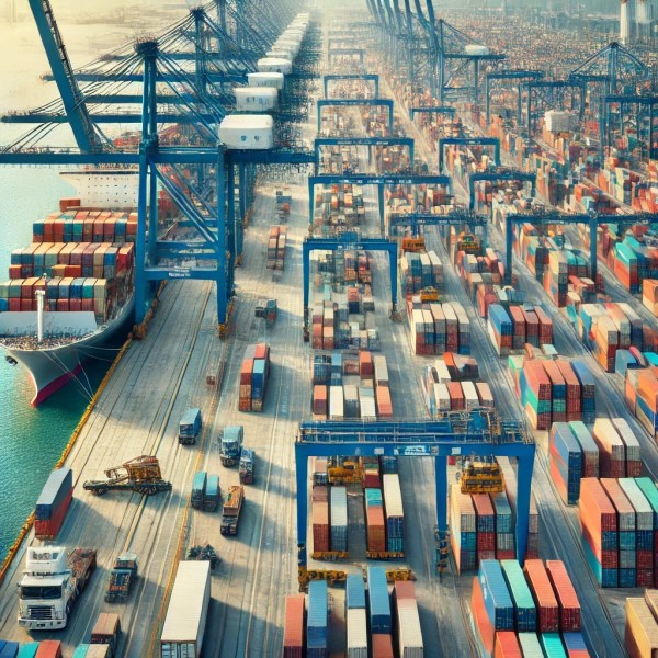 Mexican port with cargo activity.