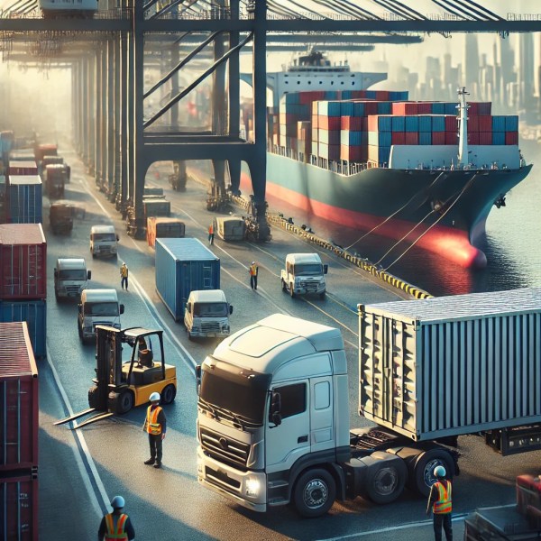 cargo truck loading at port