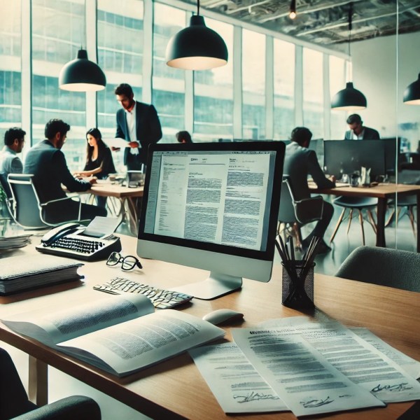 office scene with patent work