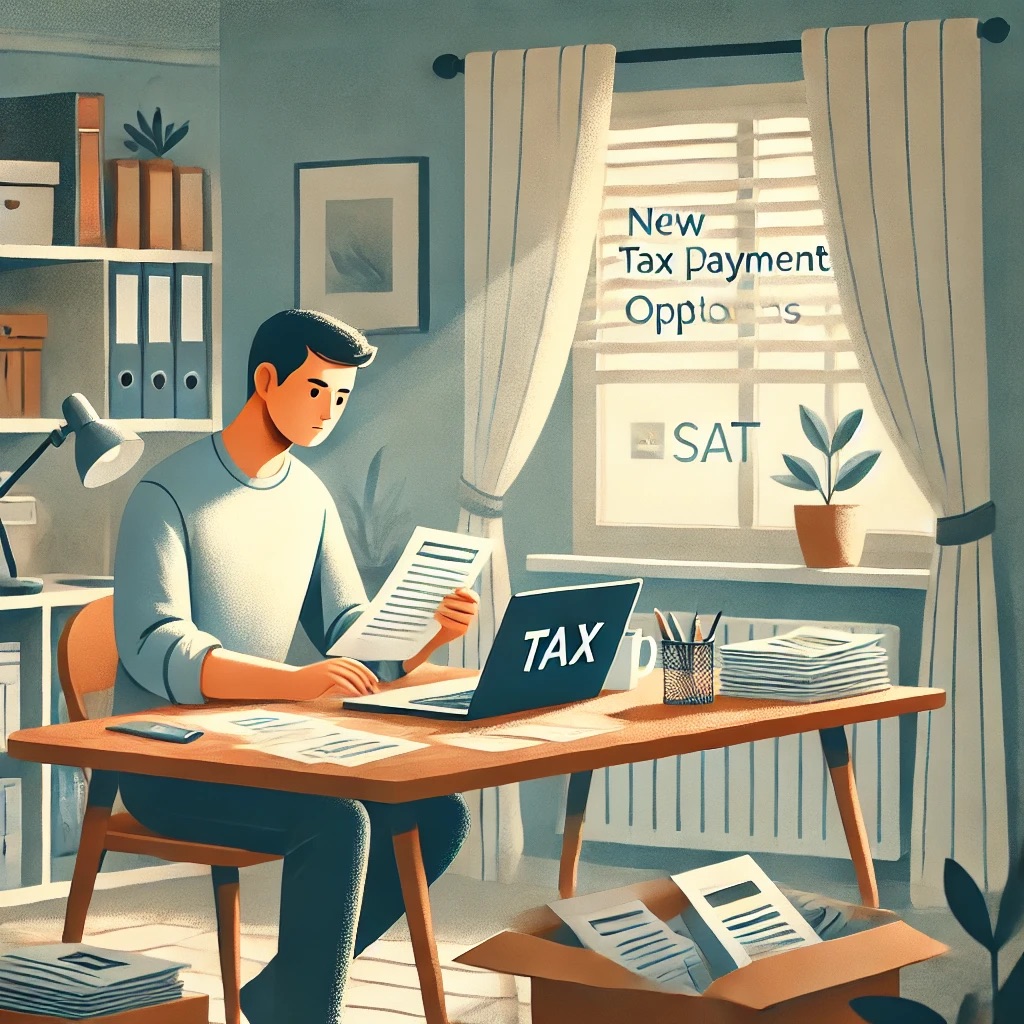 Person organizing taxes at home