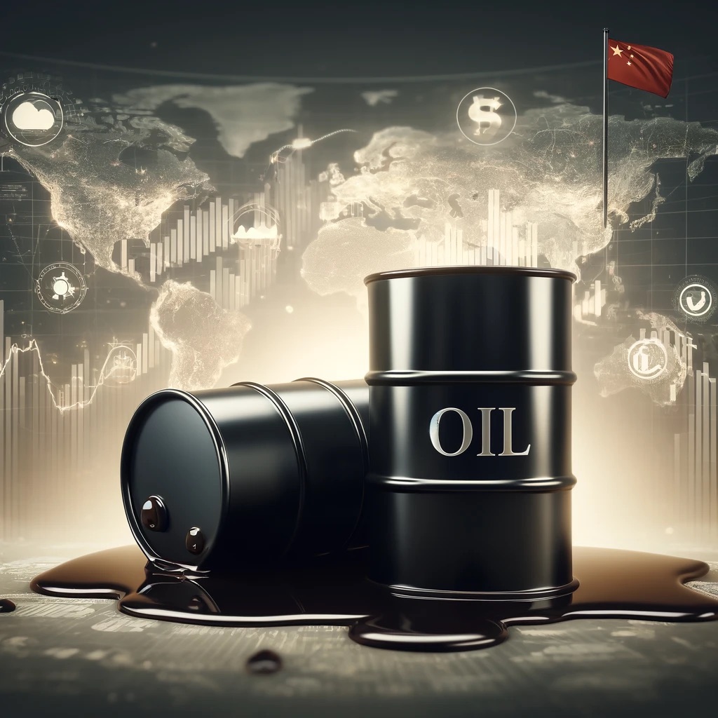 Tipping oil barrel with global market background
