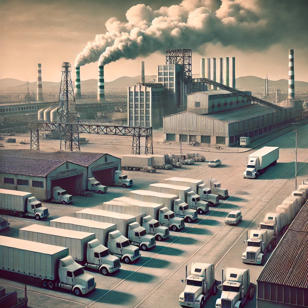 Factory and idle trucks