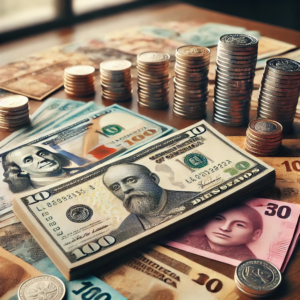 Mexican pesos on table