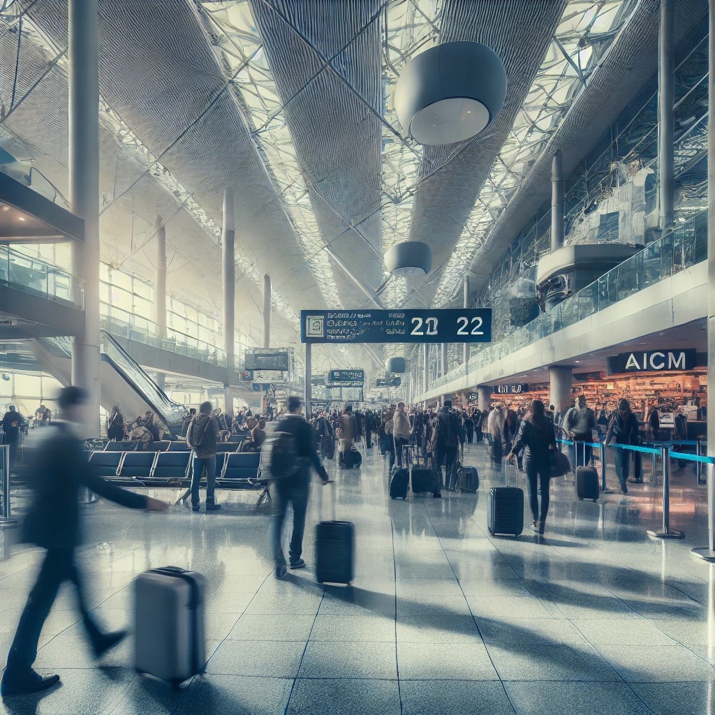 busy airport scene