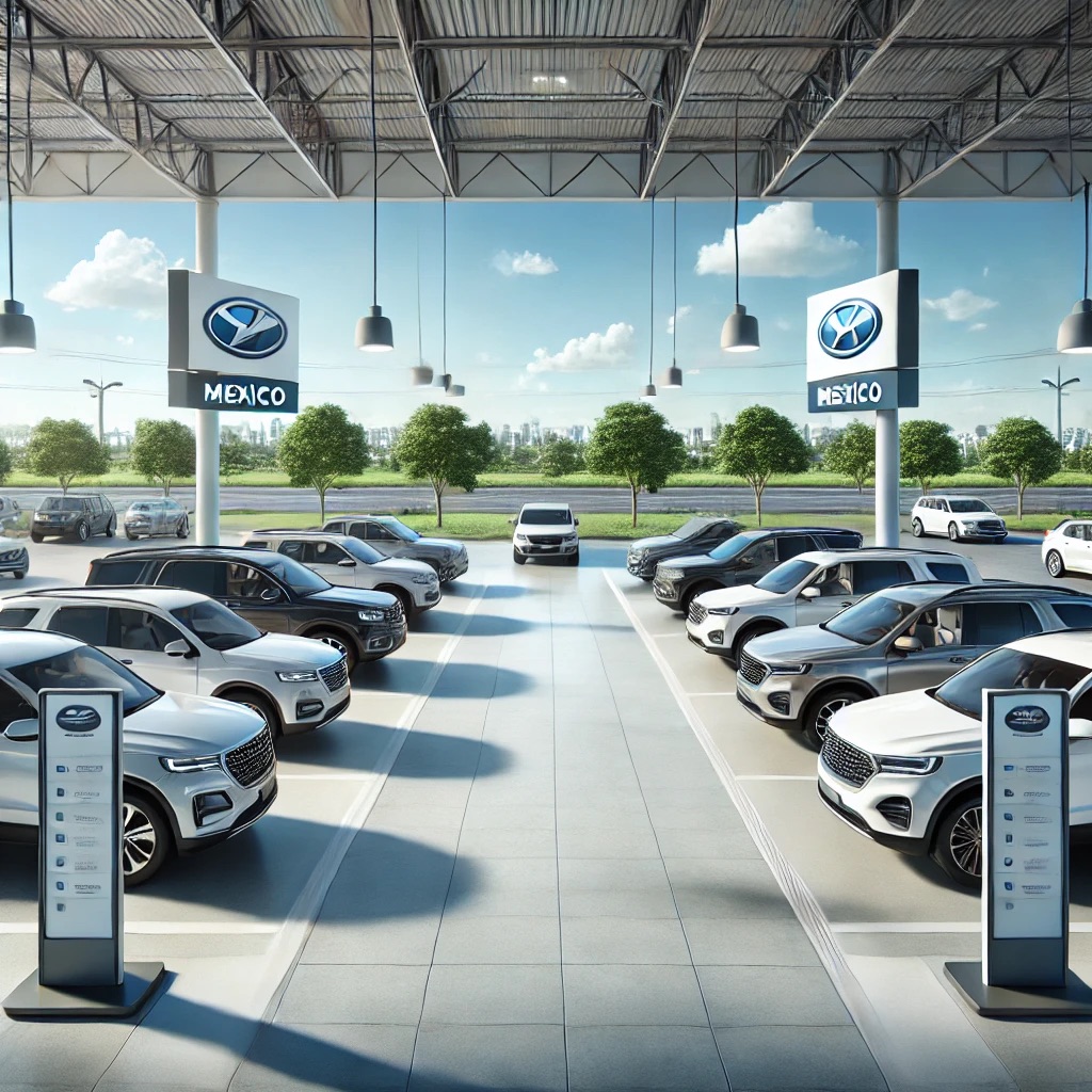 Mexican car dealership scene.