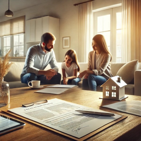 Family discussing new home purchase