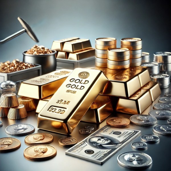Precious metals in mining.