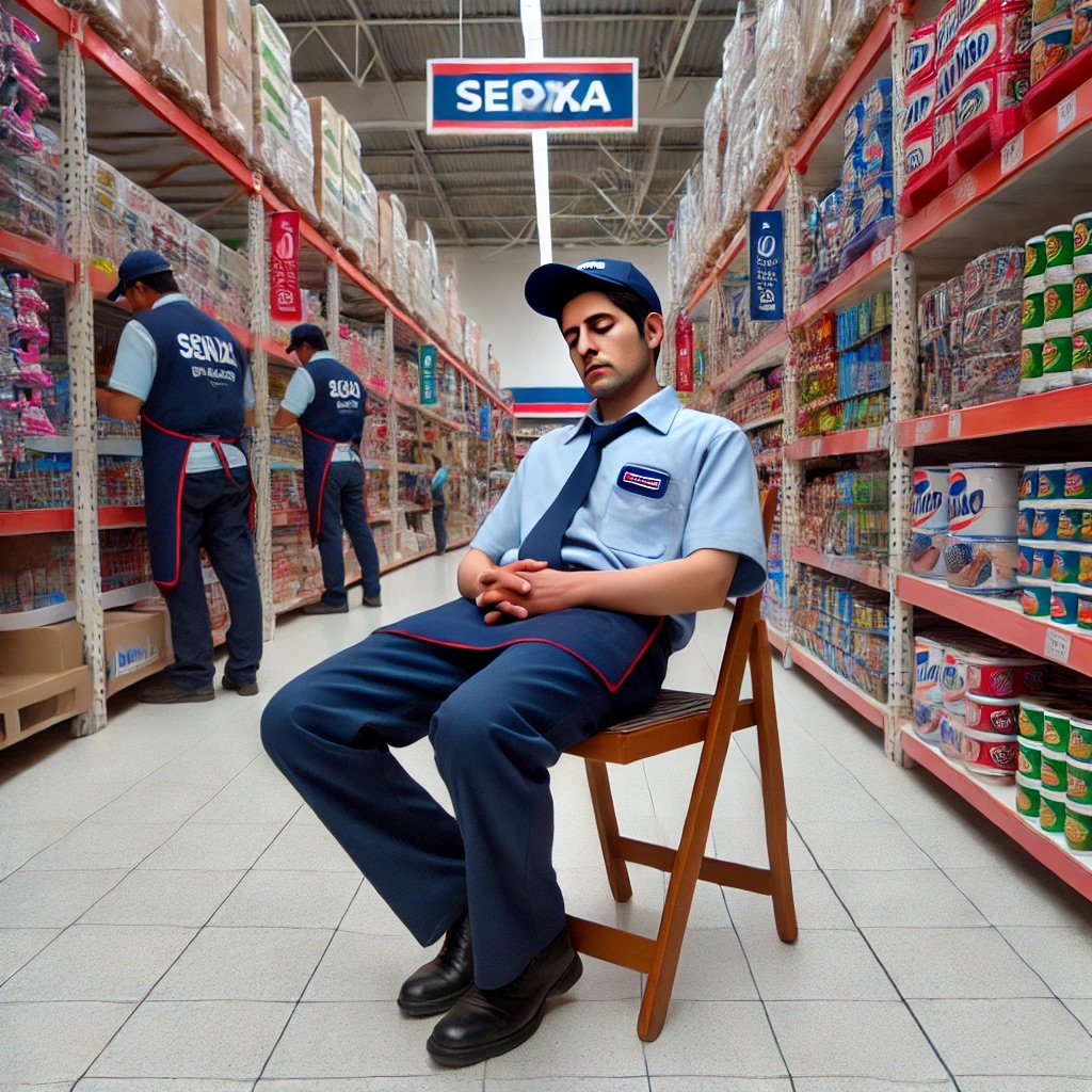 Retail worker resting