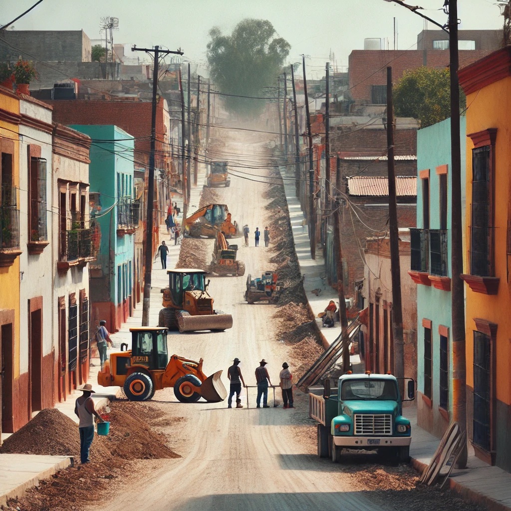 Street construction site in a Mexican neighborhood