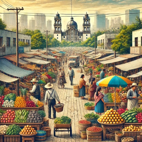 bustling Mexican market scene