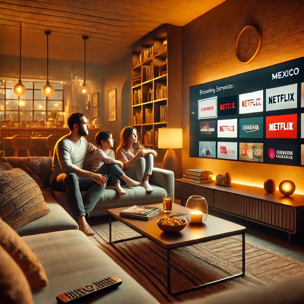 Family watching streaming TV