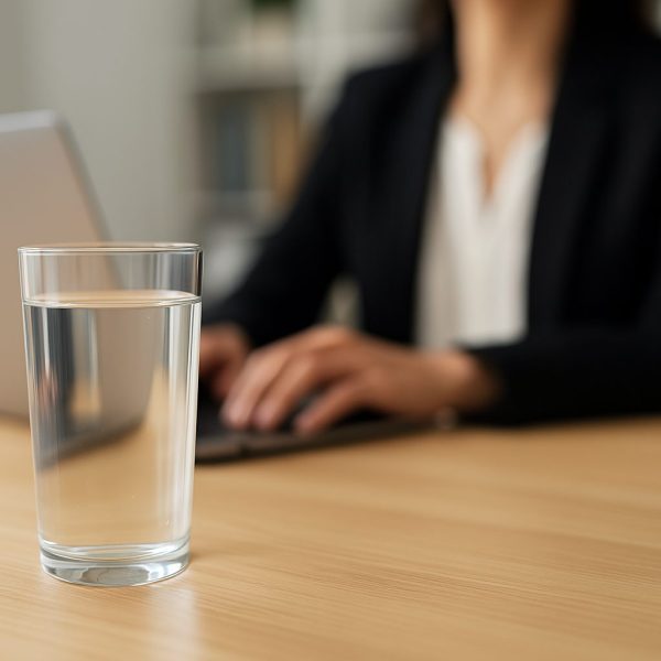 glass of water on work desk